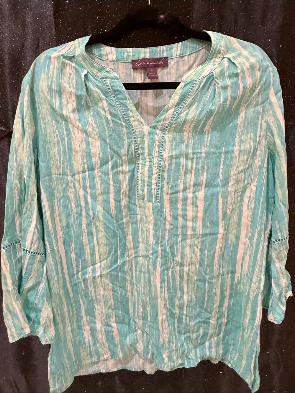 Gloria Vanderbilt Teal & White Striped V-Neck Tunic